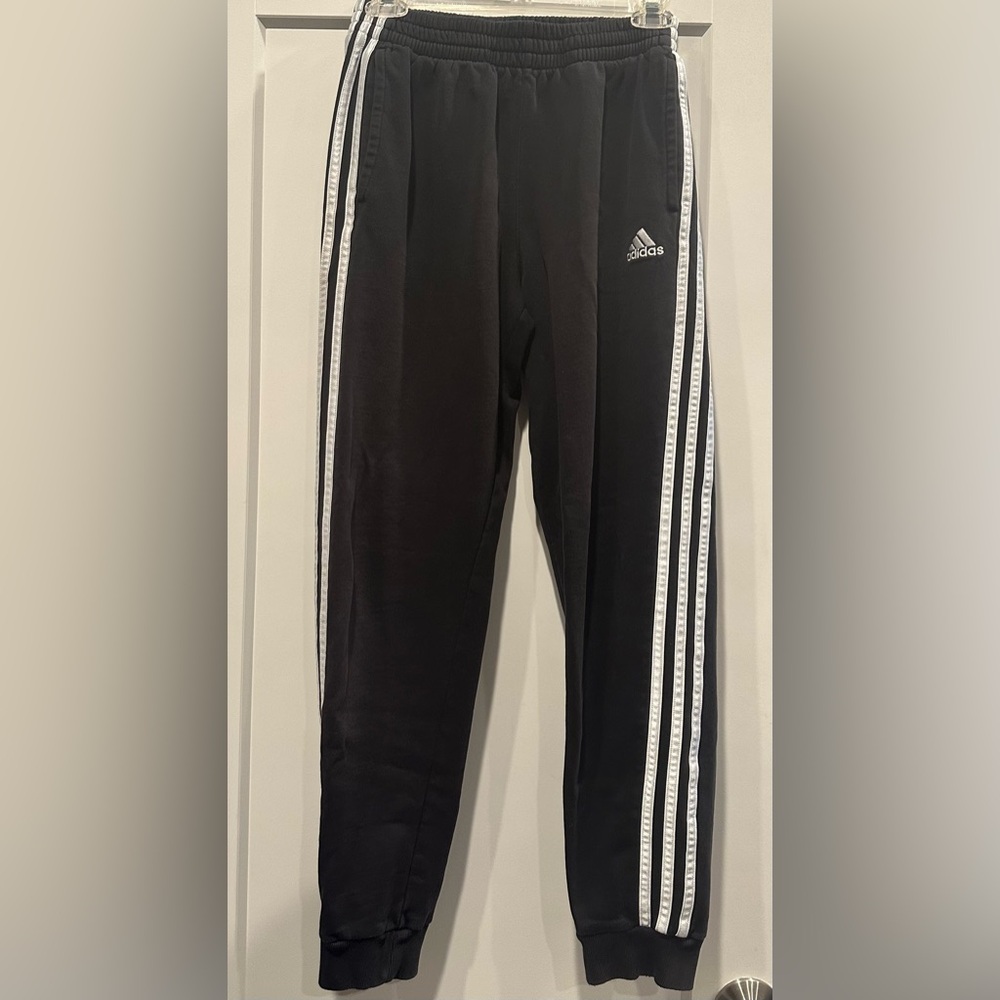 Adidas Kids Black Joggers with classic White Side Stripes